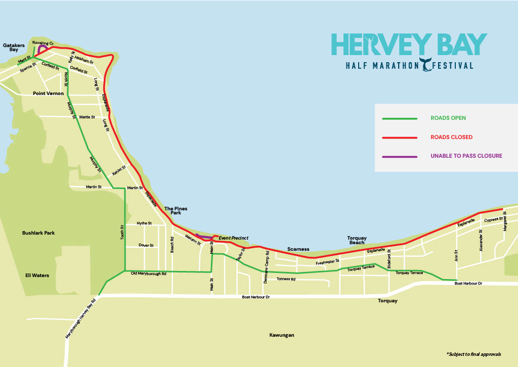 Hervey Bay Half Marathon road closure map